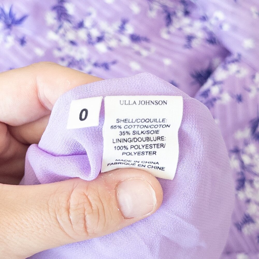 NWT Ulla Johnson Enid Lilac Purple Floral One Shoulder Bow Top Blouse, Size 0 - Picture 5 of 9